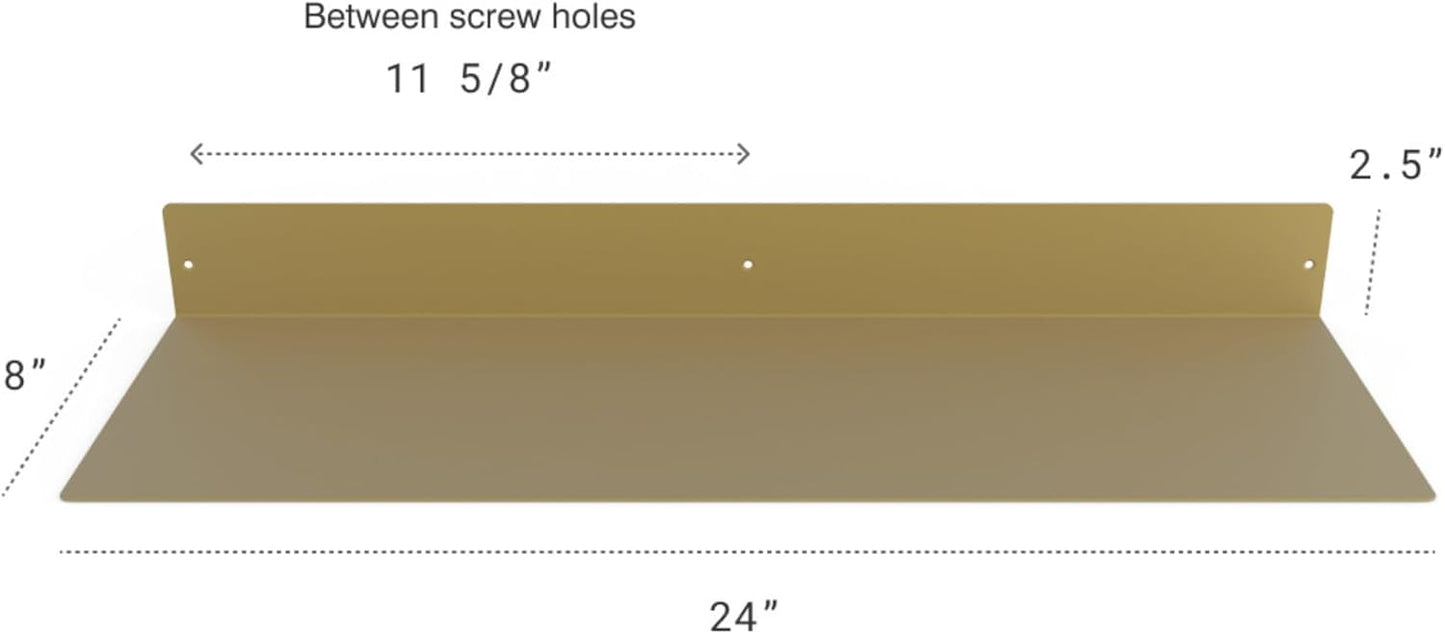 DIY CARTEL Made in USA 24 Inch Linear Floating Shelf - Raw Steel - Industrial Heavy Duty Metal Wall Mounted Modern Farmhouse Rustic Designed Shelf Ledge (24-in X 8-in Powder Coated Gold)