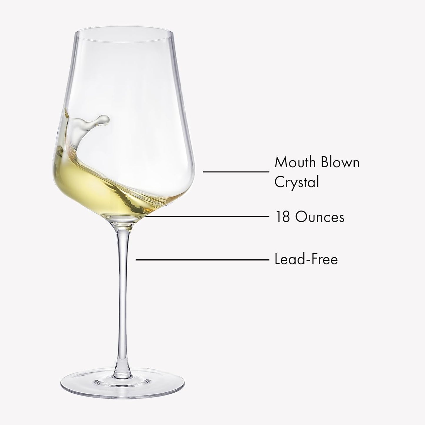Universal All Purpose Modern Thin Crystal Wine Glasses, Worlds Lightest Wine Glass (88 Grams) Tall Long StemDurable & Resistant | 2 Set Glassware | Handblown & Lead-Free, Stemmed Unique Shape 18oz