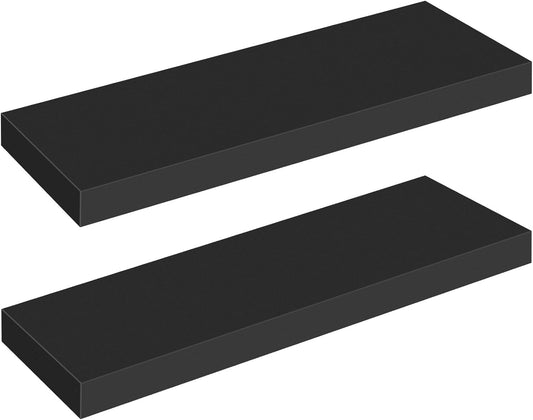 HOOBRO Floating Shelves for Wall, Wall Mounted Shelf Set of 2, 23.6" Hanging Shelf with Invisible Brackets, for Wall in Bathroom, Bedroom, Toilet, Kitchen, Living Room, Office, Black BK60BJ01