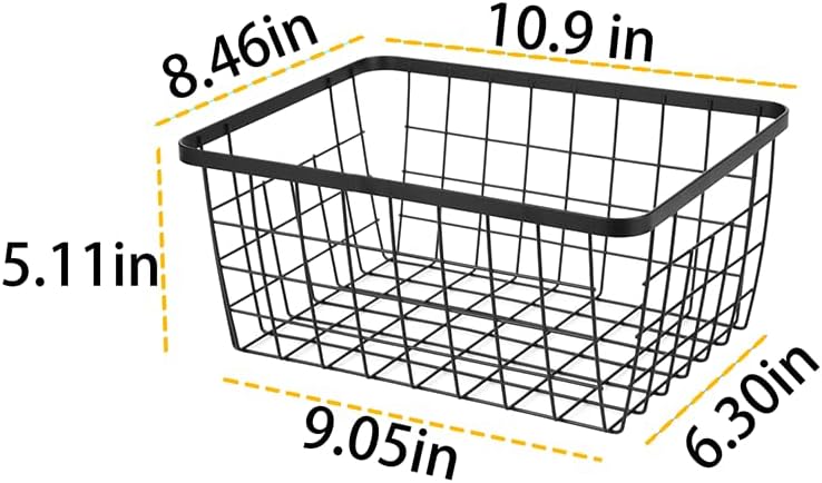 Kitchen Metal Wire Baskets with Handles Food Storage Organizer, Household Refrigerator for Cabinets,Pantry,Bathroom,Black,4 Pack