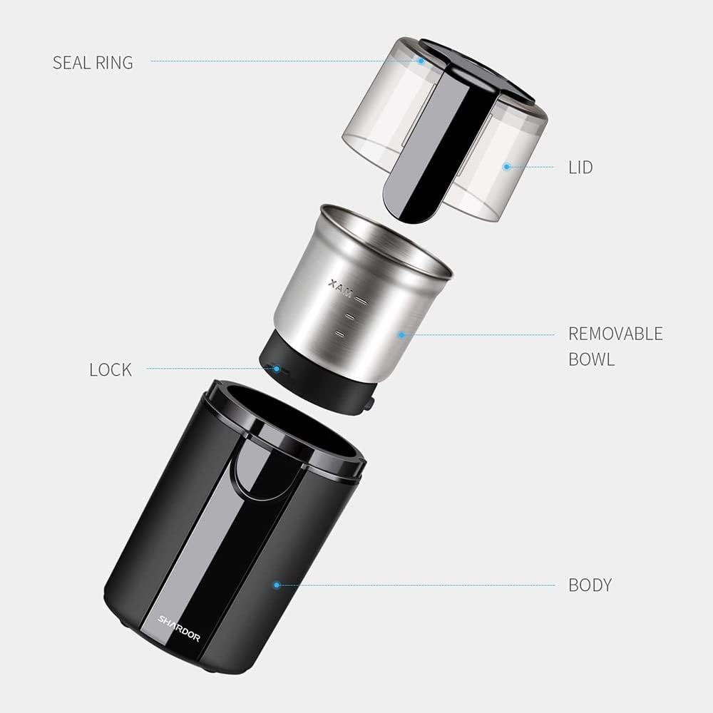 SHARDOR Coffee Grinder Electric, Spice, Herb, Grinder for Coffee Bean Spices and Seeds with 2 Removable Stainless Steel Bowls, Black