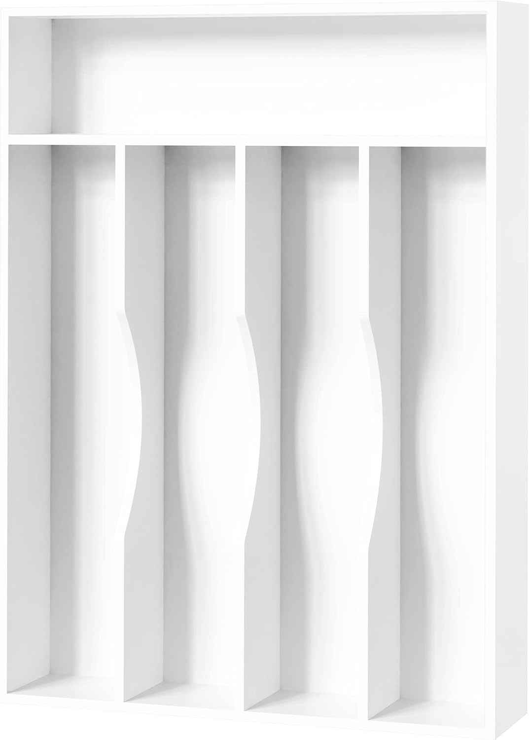 Bellsal White Utensil Organizer 10 Inch Silverware Tray for Drawer - 5 Compartment Small Narrow Bamboo