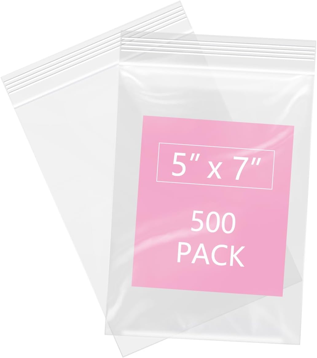 iMailer - 500 Pcs- 5" x 7" Clear Small Zip Bag - Reclosable Zip Plastic Poly Bags 2 Mil with Resealable Lock Seal Zipper for A2 A4 A6 Cards & Envelopes, Bakery, Cookies, Sandwich