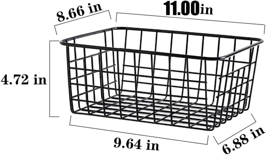 LeleCAT Wire Baskets with Handles Wire Storage Organizer Bin Baskets, Pantry, Closets, Bedrooms - Set of 2（Black）