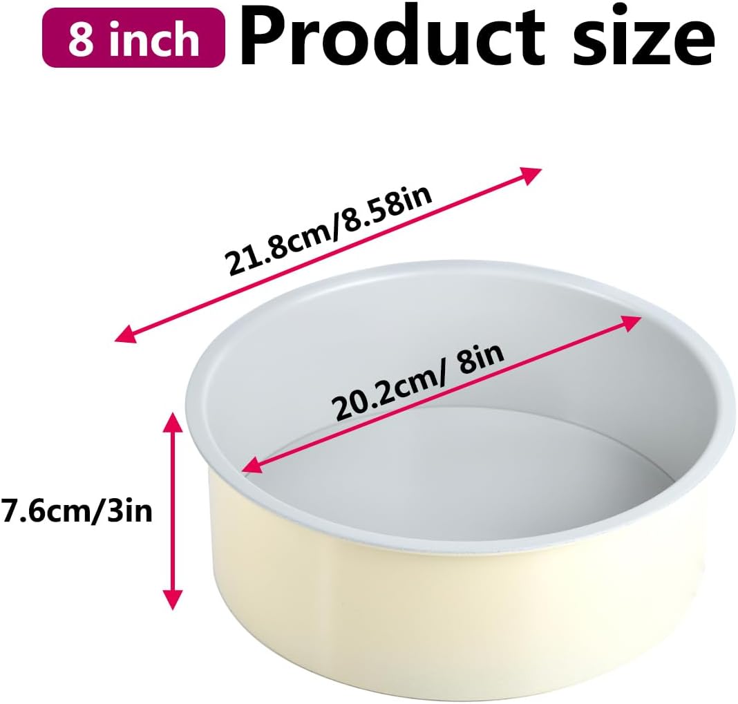 Guowall 8 inch Cake Pan Removable Bottom Carbon Steel with Nonstick Coating Chiffon Cake Tin Round Shaped Cheese Cake Mould for Baking - Cream Color