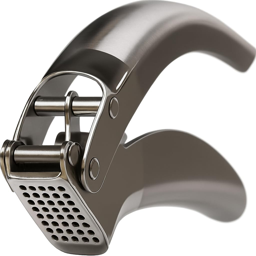 Good Grips Heavy Duty Garlic Press, No Peeling Needed, Stainless Steel Professional Garlic Mincer & Crusher, Dual Lever-Assisted Design with Large Capacity Chamber for Effortless Garlic Crushing.