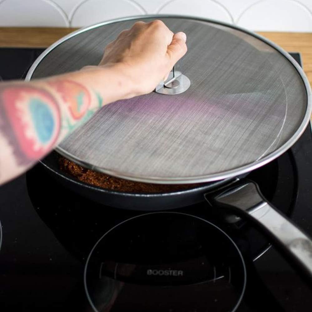 Antallcky 3 Pack Grease Splatter Screen for Frying Pan with Fold Flat Knob-Grease Splatter Guard Shield-No Cooking Oil Mess–No Burns–Ultra Fine Mesh Lids-Rust Free Stainless Steel- 9.8,11.5,13 Inch