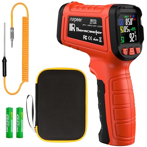 -58°F to 2732°F Infrared Thermometer IR Laser Gun 50:1, Digital Temperature Gun/K-Type Probe -4°F~932°F, Humidity Sensor, High-Temp Pyrometer for Kiln, Forge, Furnace, Industrial Use