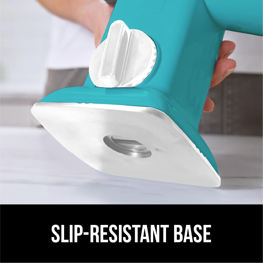 GORILLA GRIP BPA-Free Rotary Cheese Grater Hand Crank, Easy to Set Up, Strong Suction Base for Kitchen Countertop, Shred Potato, Vegetable, Nuts in Seconds, Round Mandoline Slicer, 3 Blades, Turquoise