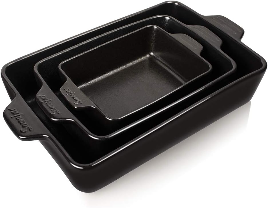 Sweejar Ceramic Bakeware Set, Rectangular Baking Dish for Oven Lasagna Pans for Cooking, Kitchen, Cake Dinner, Banquet and Daily Use, 11.8 x 7.8 x 2.76 Inches of Casserole Dishes (Black)