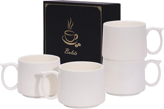 19 oz Large Coffee Mugs Set of 4, Stackable Ceramic Coffee Mugs with Large Handles for Coffee, Latte, Cappuccino, Milk, Dishwasher & Microwave Safe, Ideal for Men, Women, Dads and Moms (White)