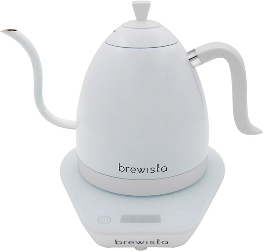 Brewista Artisan Electric Gooseneck Kettle, Water Boiler with LCD Panel, Precise Temperature Control, Fast Boiling and Keep Warm Settings for Pour-Over Coffee & Tea, Café, 1 Liter (All White)