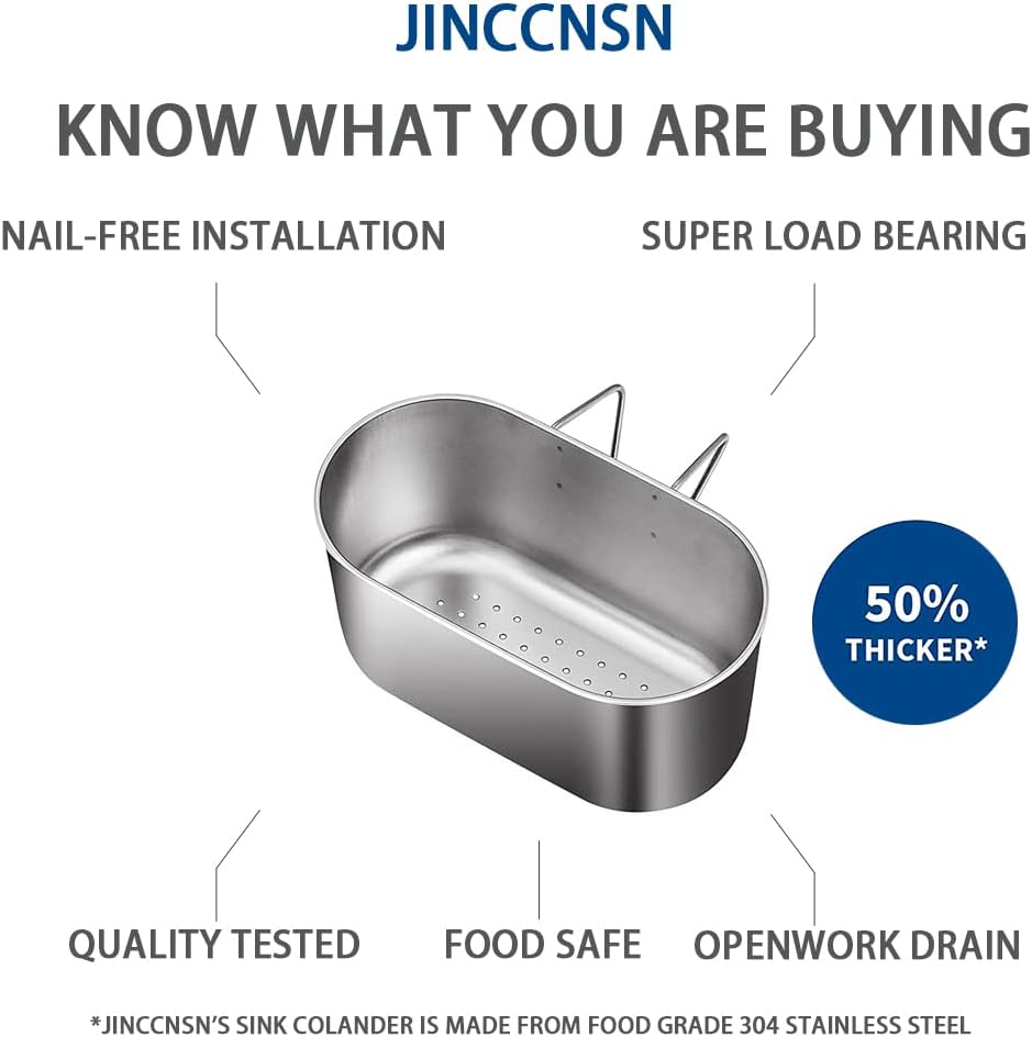 Stainless Steel Sink Drain Strainer Basket, Multifunctional Hanging Sink Strainer Colander Drain Basket for Filter Food Waste and Wash Fruits or Vegetables (Silver)