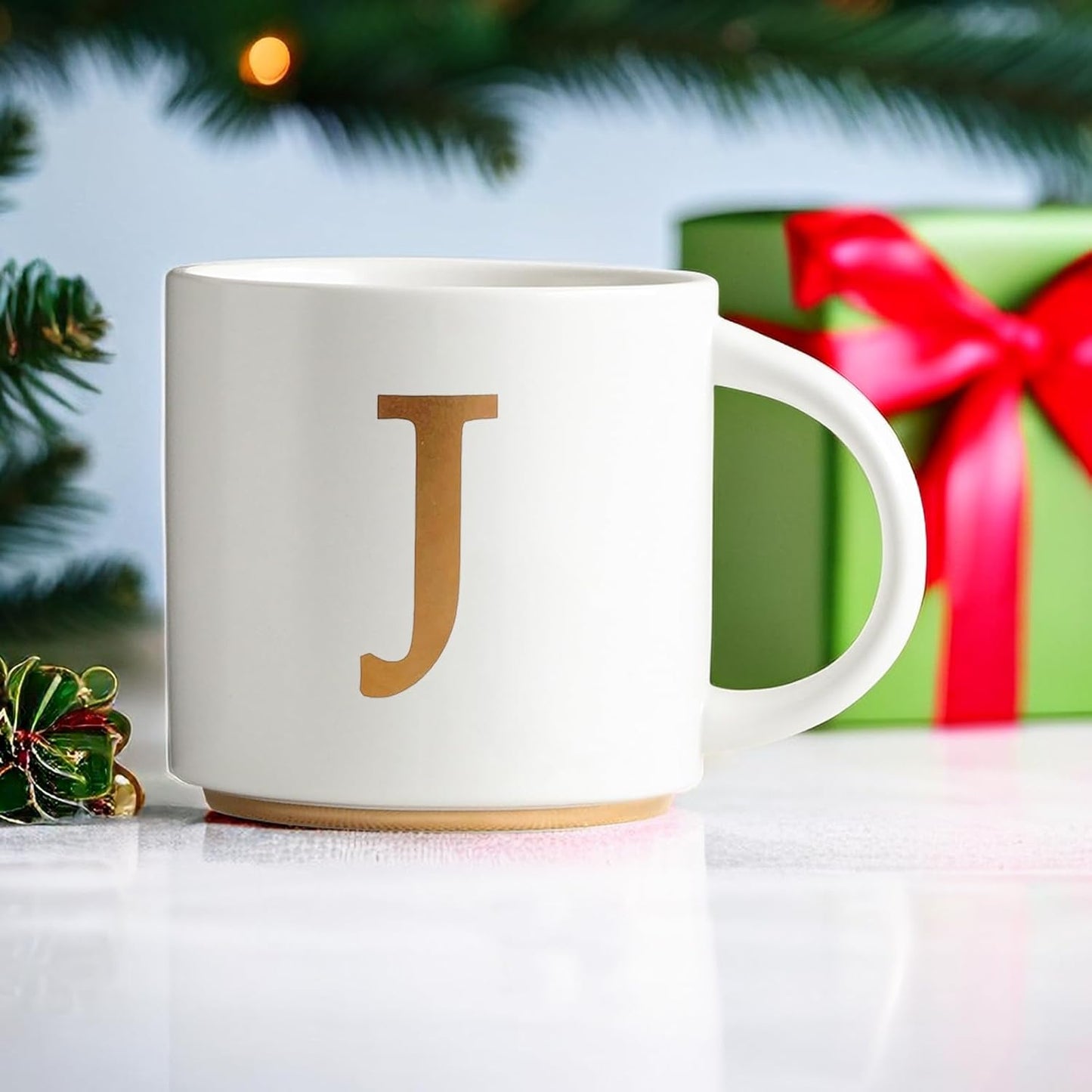 COLLECTIVE HOME - Monogram Ceramic Mugs, 15 oz Golden Initial Coffee Cups, Elegant Alphabet Tea Mugs, Elegant Personalized Mug with Gift Box, Unique Mug with Double Side Capital Letter (J)
