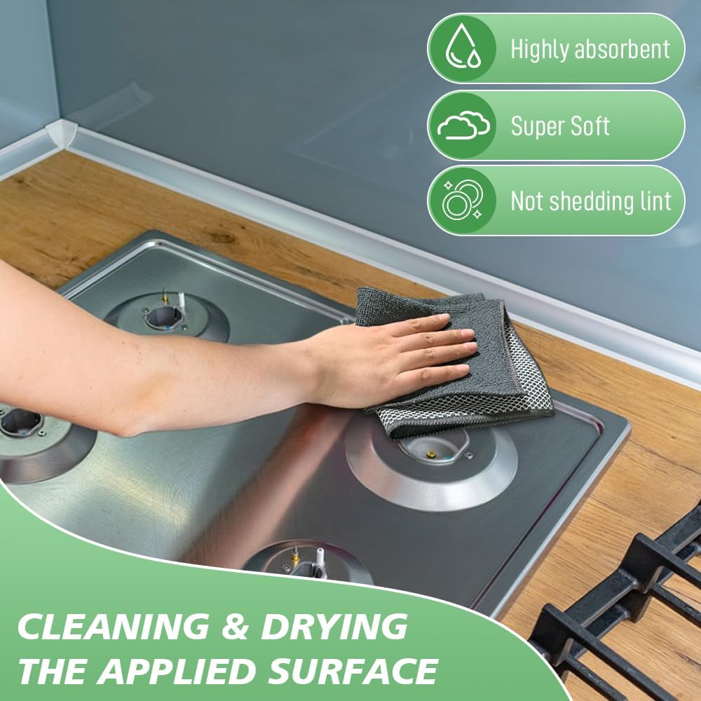 SINLAND Microfiber Dish Cloths Wash Clothes for Kitchen Best Kitchen Cloths Cleaning Cloth Poly Scour Side 12"x12" (10Pack, Dark Grey)