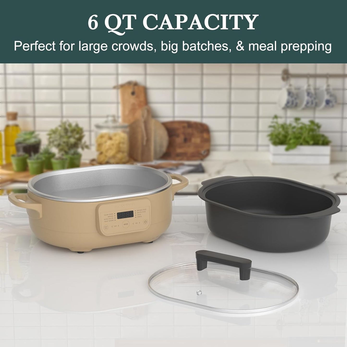 MAGNIFIQUE 6 Quart Multi-Cooker, with 8-in-1 Casserole Programmable Slow Cooker, Dutch Oven, Pasta, Nonstick, Oven Safe Pot to 500°F Brown Sugar