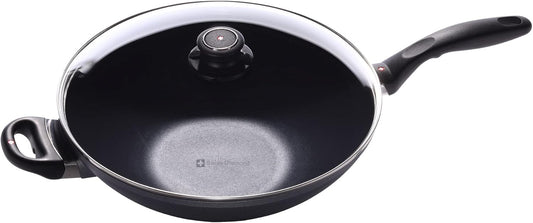 Swiss Diamond 12.5" (5.3 Qt) Wok HD Nonstick Induction Diamond Coated Aluminum Wok, Includes Lid Dishwasher Safe and Oven Safe Wok, Grey