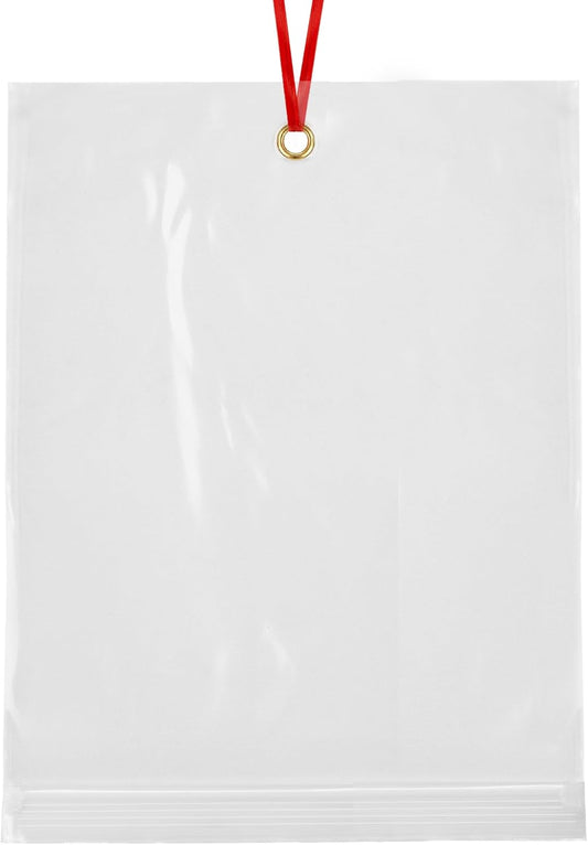 GPI - 10" x 13" Reclosable Zip Bags with Bottom Hang-hole & Pre-inserted 12" Twist-tie. 4 Mil Heavy-duty Resealable Zipper Baggy with Grommet/Metal Eyelet for Hanging (Insert Size 10x11.5) 100 Pack