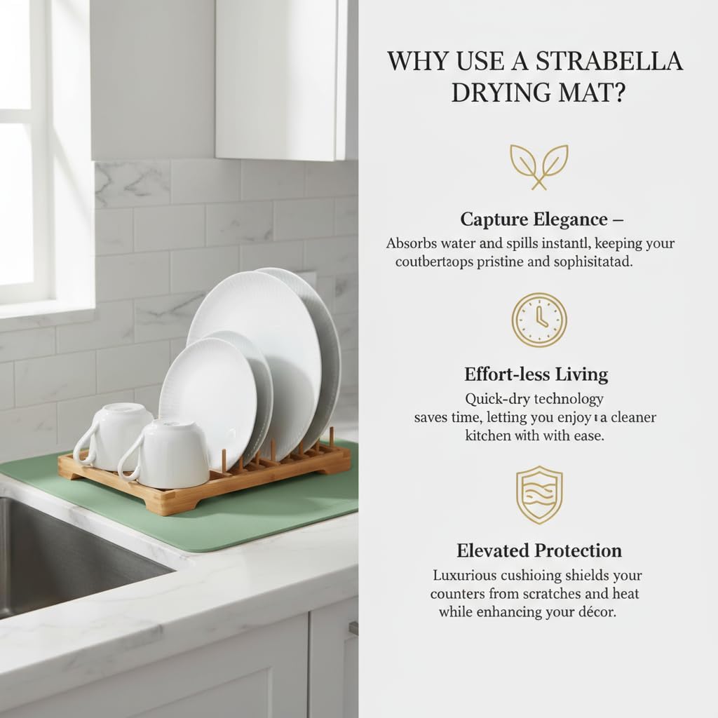 Dish Drying Mat Super Absorbent – 16" x 18" Coffee Mat for Countertops – Non-Slip Drying Mat for Kitchen Counter – Easy to Clean Water Absorbent Mat – Quick Dry Dish Mats (Sage)