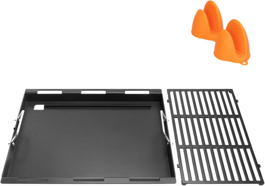 Upgrade Griddle Inserts and Grate for Weber Genesis II 400 Series Gas Grills, Flat Top Griddle with Handles for Genesis II E-410 S-410 E-435 S-435 E-440 S-440 LX E/S-440, Replace for Weber 6789