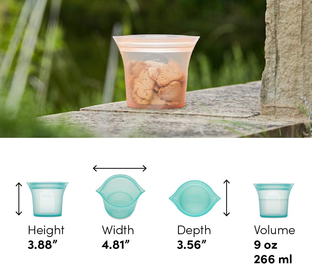 Zip Top Reusable Food Storage Bags | Short Cup [Peach] | Silicone Meal Prep Container | Microwave, Dishwasher and Freezer Safe | Made in the USA