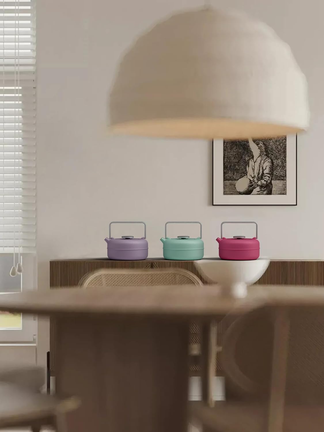 Toptier Teapot with Removable Infuser, Cast Iron Tea Kettle Stovetop Safe, Solid Geometry Cylinder Design Tea Pot Coated with Enameled Interior for 27 Ounce (800 ml), Purple