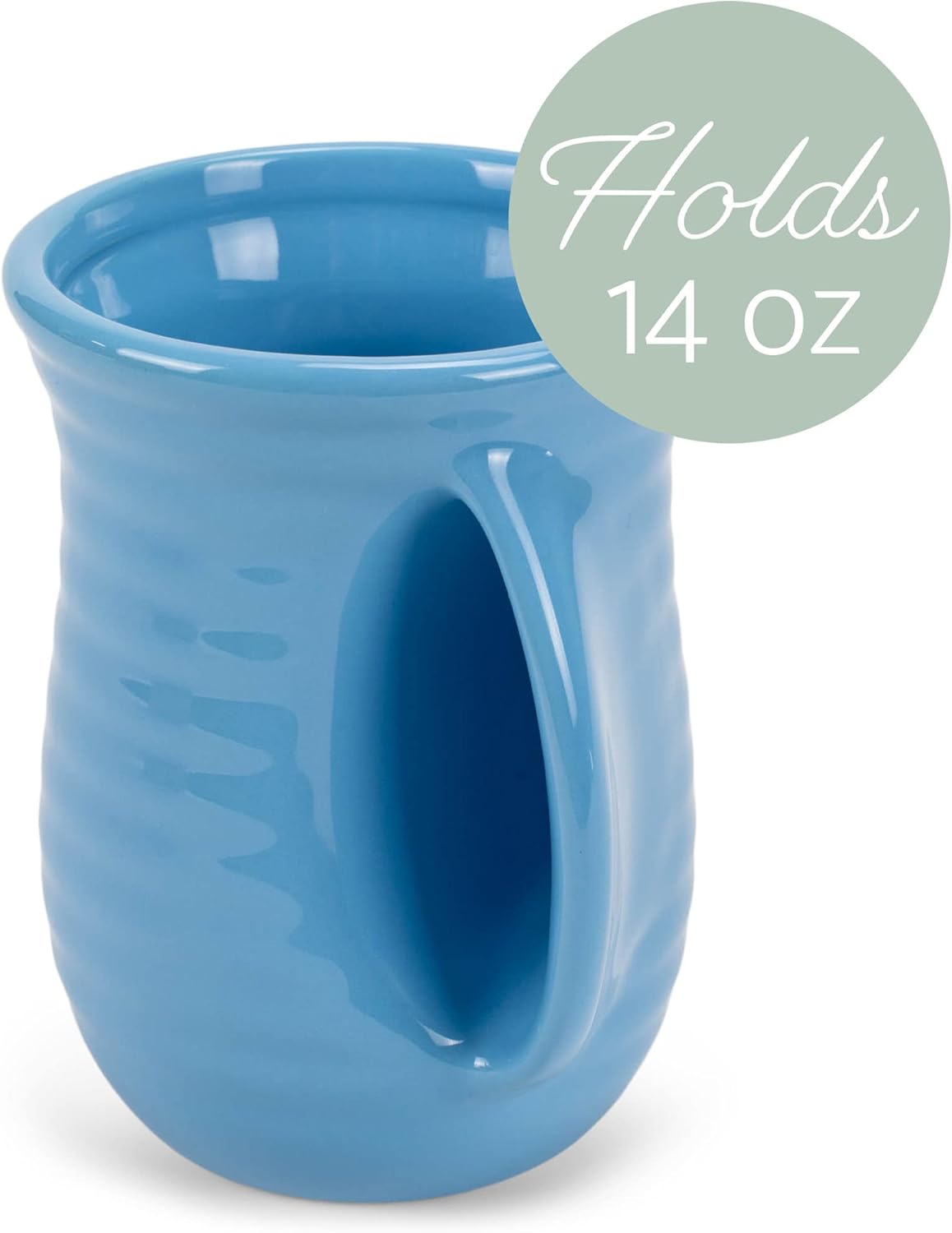 Elanze Designs Ribbed 14 ounce Ceramic Stoneware Handwarmer Mugs Set of 4, Ice Blue