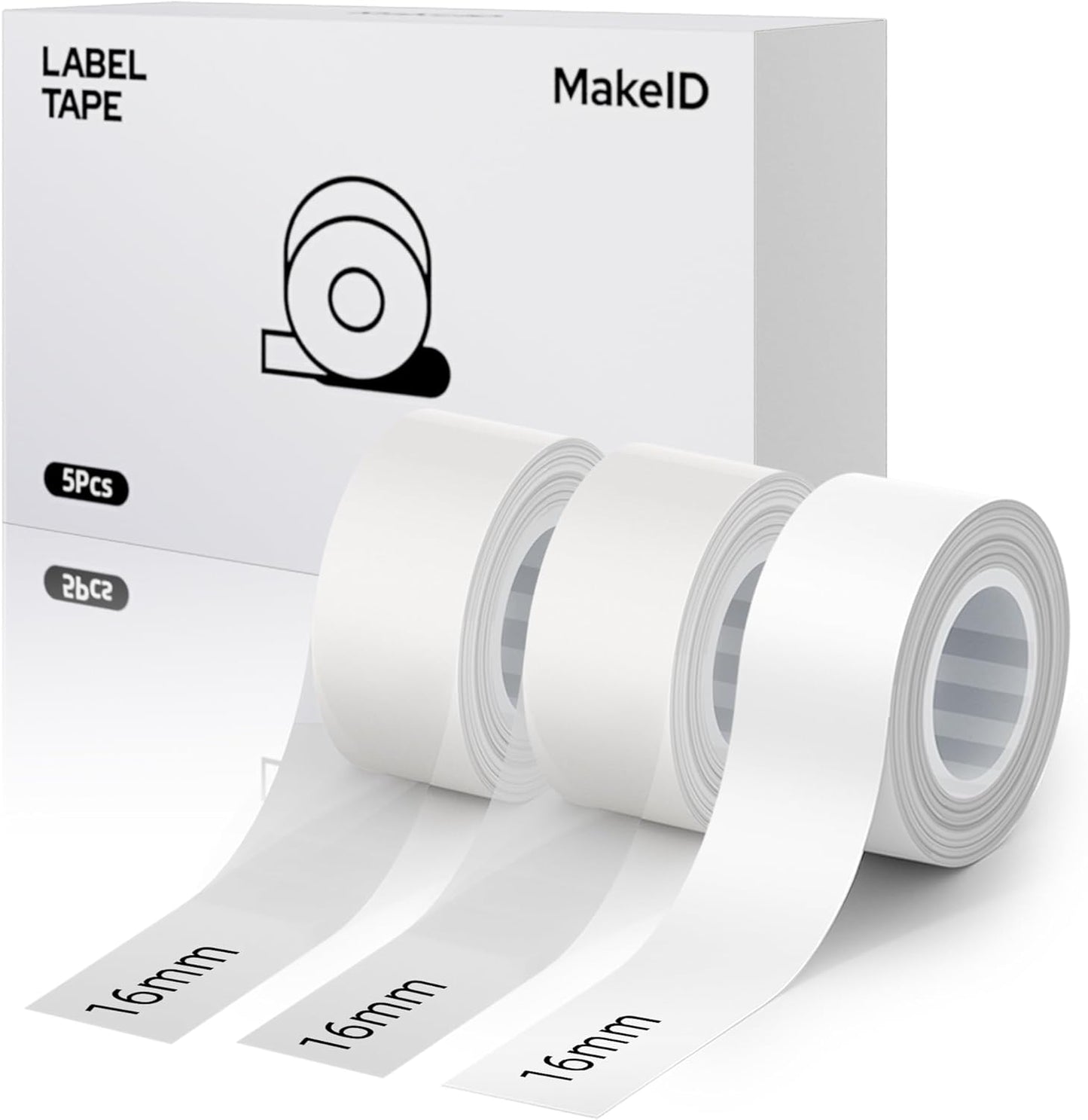 MakeID E1 Q1 Label Maker Tape Refills, 3-Roll 16mm x 4m (0.63" x 13') Continuous Consumables Thermal Laminated Office Labeling Tape Replacement