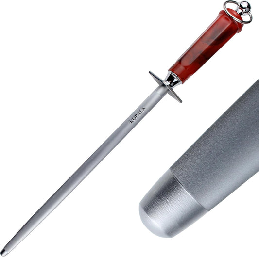 Sharpening Steel Knife Sharpener Rod Round 10 Inches Honing Steel for Knives Red