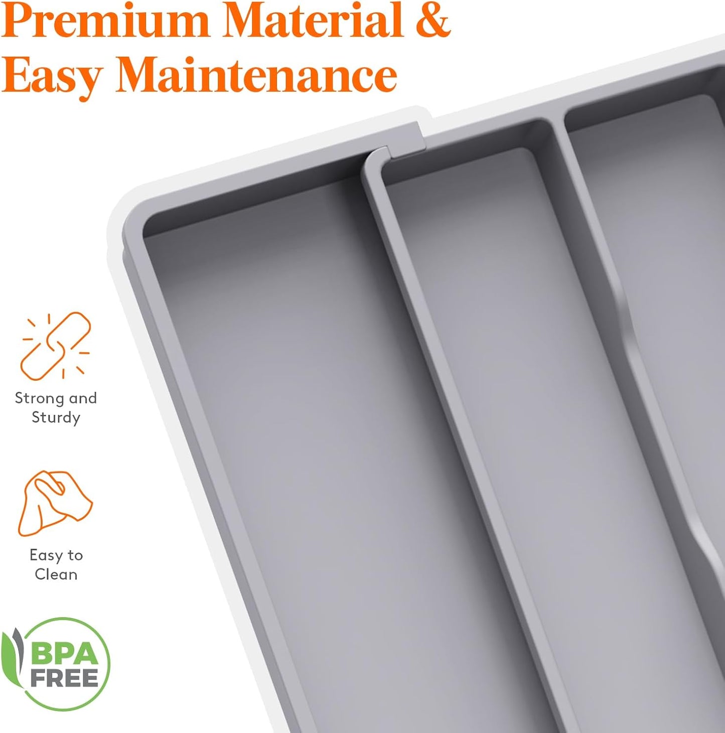 Lifewit Plastic Utensil Organizer for Kitchen Drawers, Expandable 13 to 22.4 Inches Wide, Adjustable Cutlery Silverware Flatware Holder, Kitchen Spatula Tools and Gadgets Storage Divider, Large, Gray