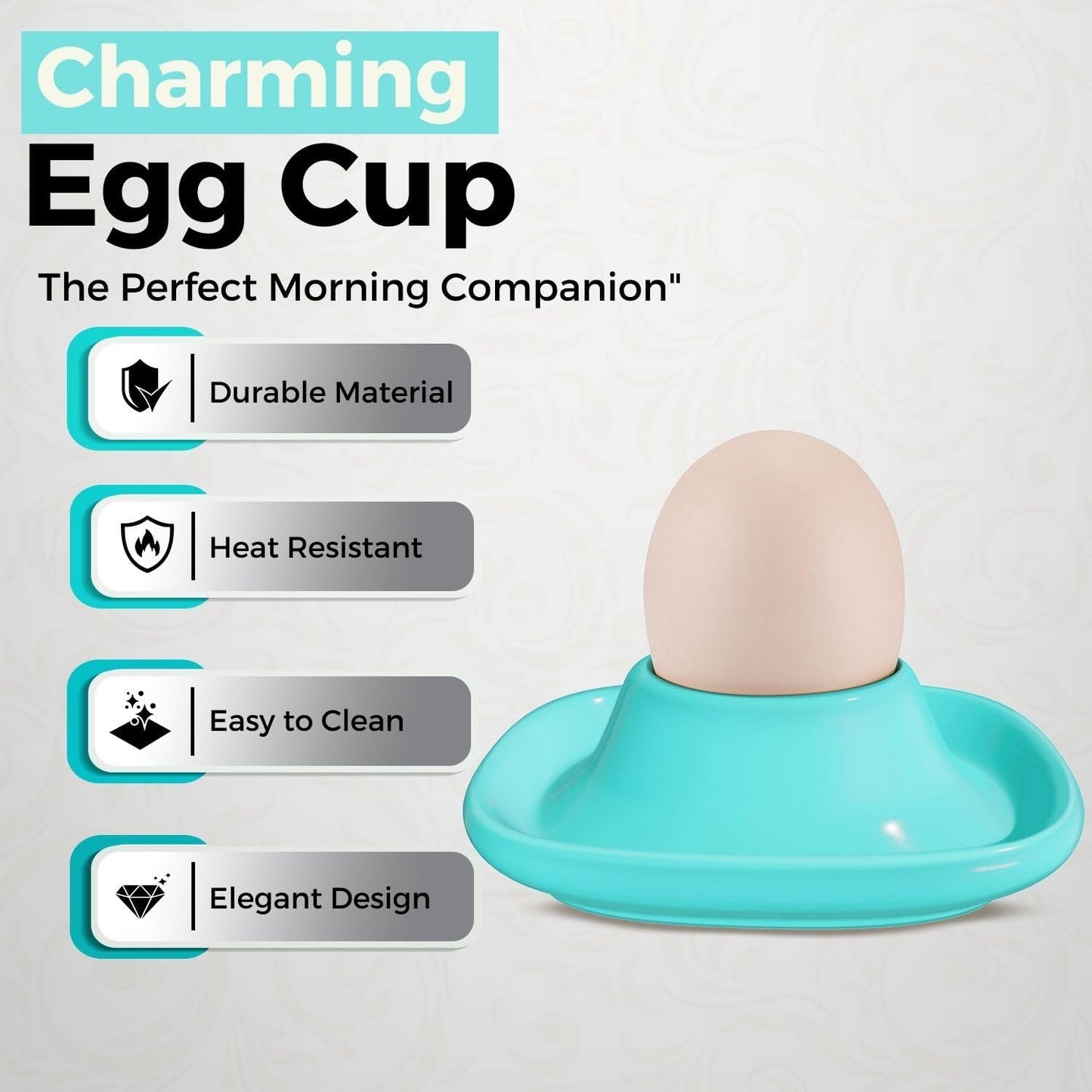 Flexzion Egg Cups for Soft Boiled Eggs - Set of 6 Ceramic Egg Holder - Stackable Egg Coddler Cups with Base for Serving, Breakfast, Brunch - Kitchen Table Decor, Blue