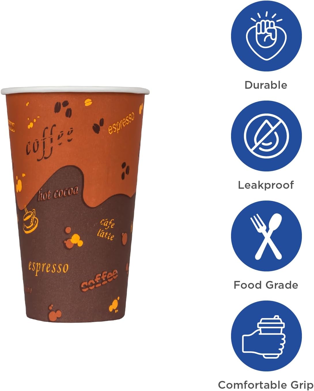 Karat 24 oz Paper Hot Coffee Cups [500 ct] Disposable, Leak-Resistant Double Poly-Lined Cups for Hot Beverages, 90mm (C-K524)