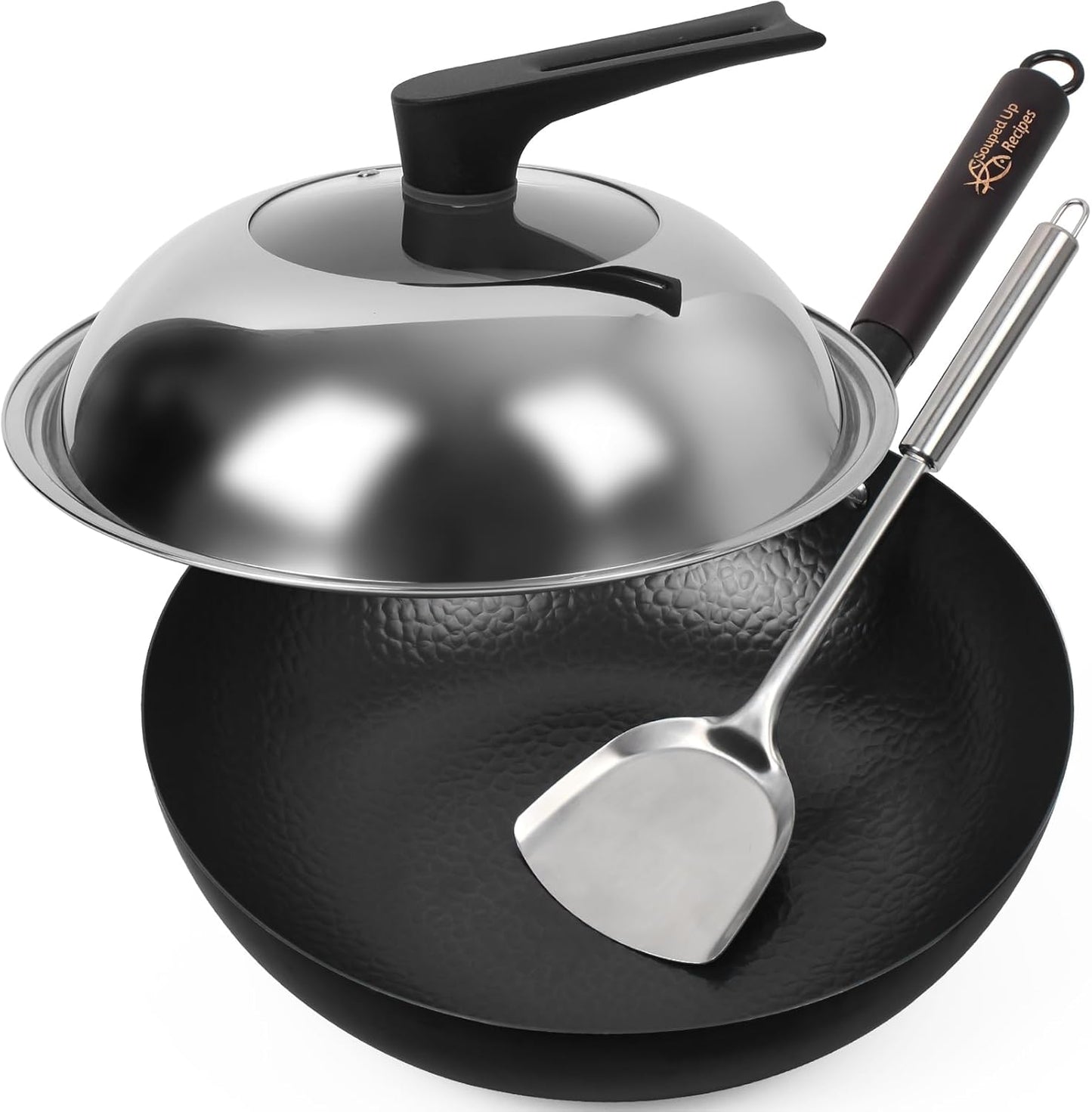 13.4 Inch Carbon Steel Wok For Electric, Induction and Gas Stoves (Lid, Spatula and User Guide Video Included)
