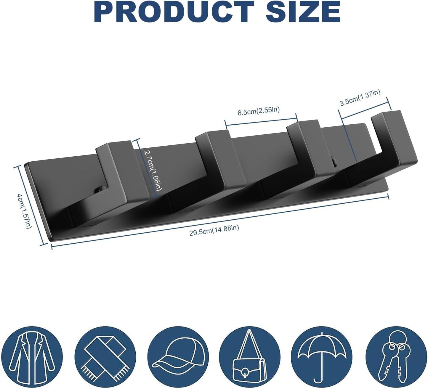 PMMASTO Coat Rack Wall Mount, Coat Hooks Wall Hooks for Hanging, Stainless Steel Coat Hanger Towel Hooks for Bathrooms, Coat Rack Hat Rack (Black 4 Hooks, 1 Pack)