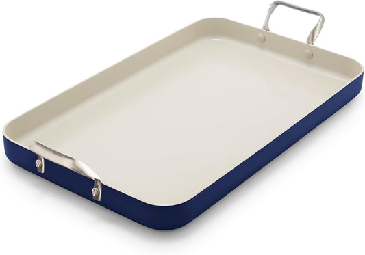 GreenPan 18" x 11" Double Burner Griddle Pan, Hard Anodized Healthy Ceramic Nonstick PFAS-Free, Stainless Steel Handles, Stovetop Cooking, Dishwasher Safe, Oven & Broiler Safe Cookware, Oxford Blue