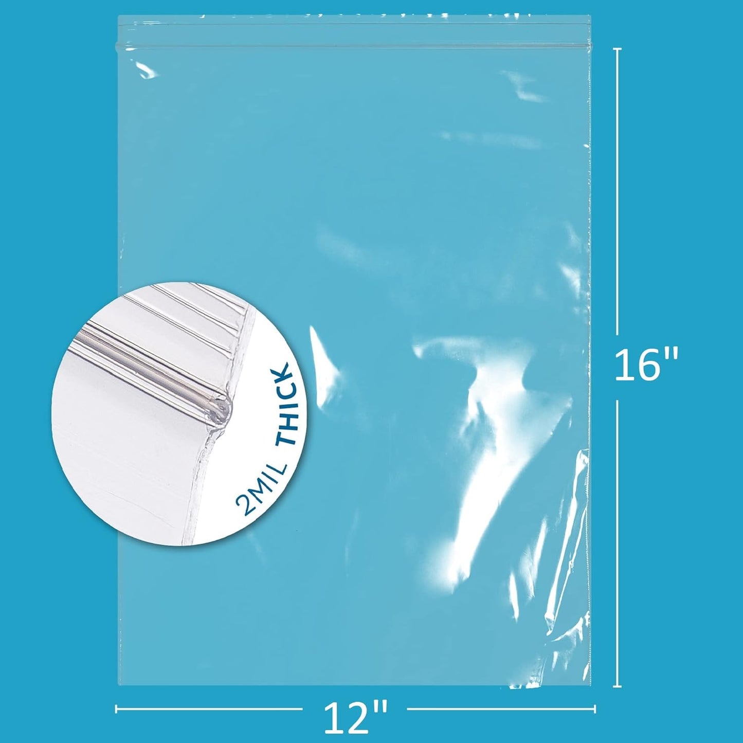 GPI - 12" x 16", Case of 1000, Clear Plastic Reclosable XL Zip Bags, 2 Mil Thick, Zip Poly Bags with Resealable Lock Seal Zipper For Food, Apparel, Shirts, Household, School & Office Supplies