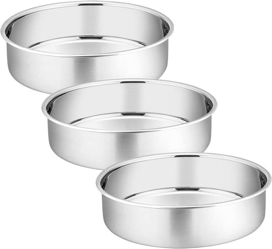 P&P CHEF 6 Inch Round Cake Pan Set of 3, Stainless Steel Round Baking Layer Pans Bakeware for Layer Birthday Cake, Fit Oven/Pots/Pressure Cooker, Leakproof & Dishwasher Safe, Silver