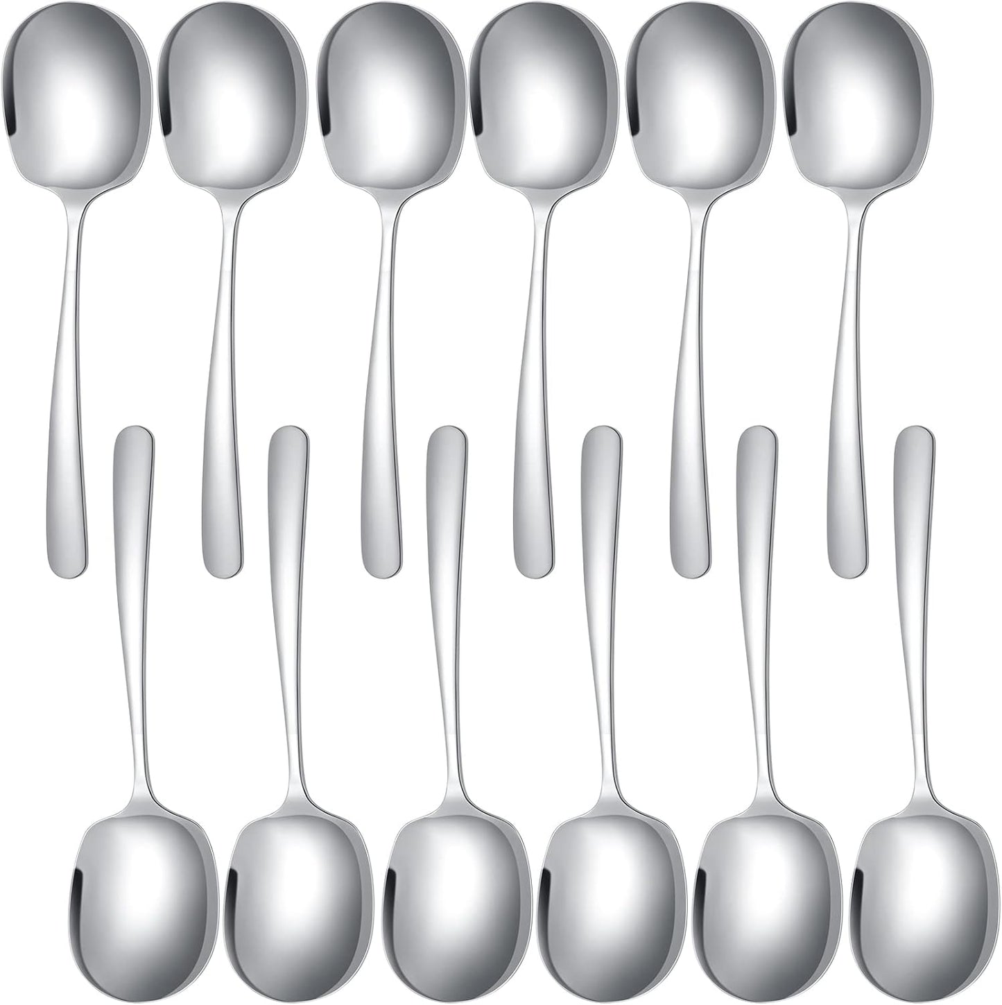 12 Pcs Stainless Steel Serving Spoons Set for Buffet, 8.3 Inches Large Serving Utensils Dishwasher Safe Metal Polished Buffet Spoons for Food Cooking Catering Kitchen Banquet Restaurant Home