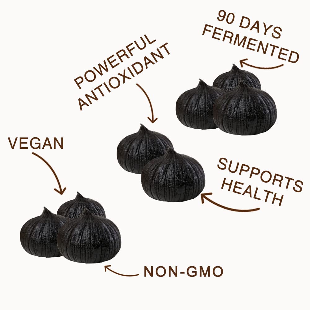 Orgnisulmte Peeled Black Garlic Cloves Fermented for 90 Days,Ready to Eat Non-GMO 7.05 Oz