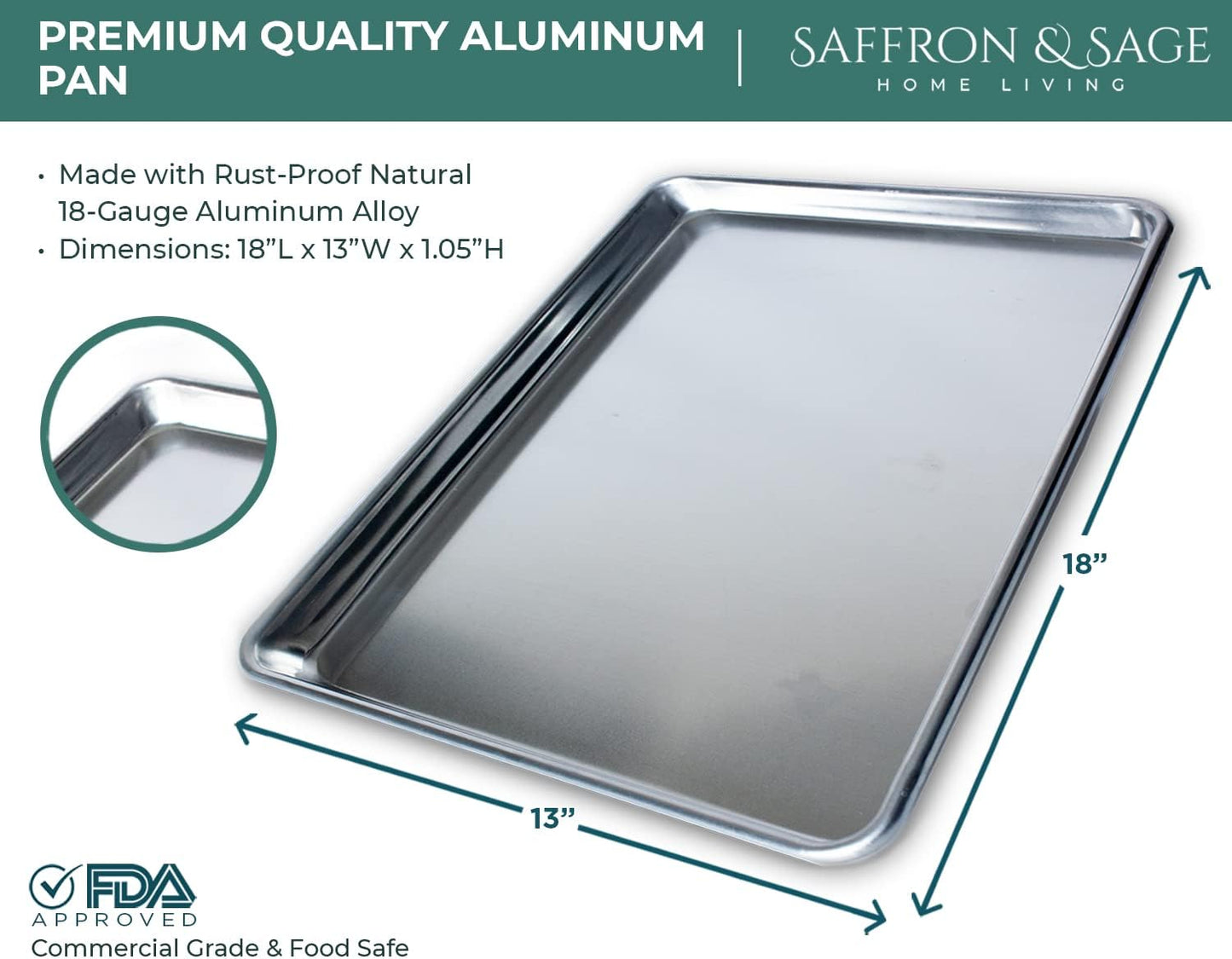 Commerical Quality Cookie Sheet Pan - 4 Pack Aluminum Half Sheet Baking Pan by Saffron & Sage Home Living - This 18x13 Baking Sheet Set is Rust & Warp Resistant, Heavy Duty, of Thick Gauge