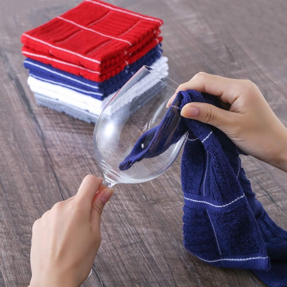 Glynniss Kitchen Dish Cloths for Washing Dishes, Cotton Dish Rags for Drying Cleaning, Pack of 8 Dishcloths (Navy Blue, 12x12 inches)