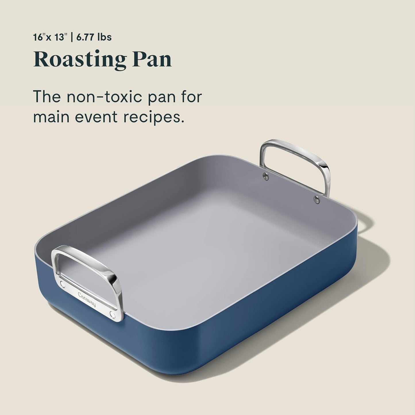 Caraway Roasting Pan - 16x13” Roasting Pan with Rack - Non-Stick Ceramic Coated - Non Toxic, PTFE & PFOA Free - Oven Safe & Compatible with All Stovetops - Navy