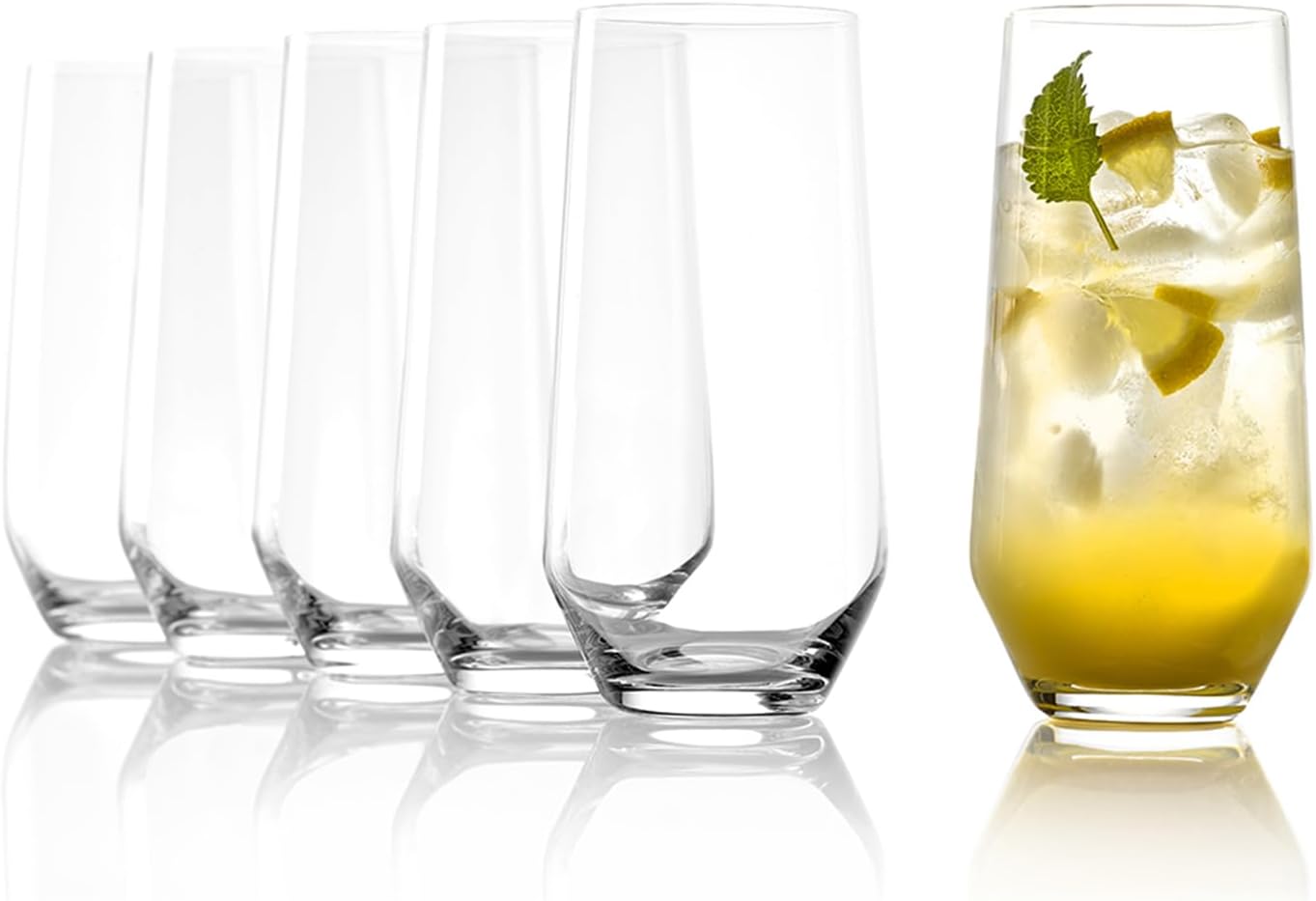 Stölzle Lausitz Crystal Highball Glasses Set of 6 (Revolution). Dishwasher Safe High Ball Glass (13.25 fl oz). Durable Tall Drinking Glasses Set of 6 - Genuine Stölzle Glassware