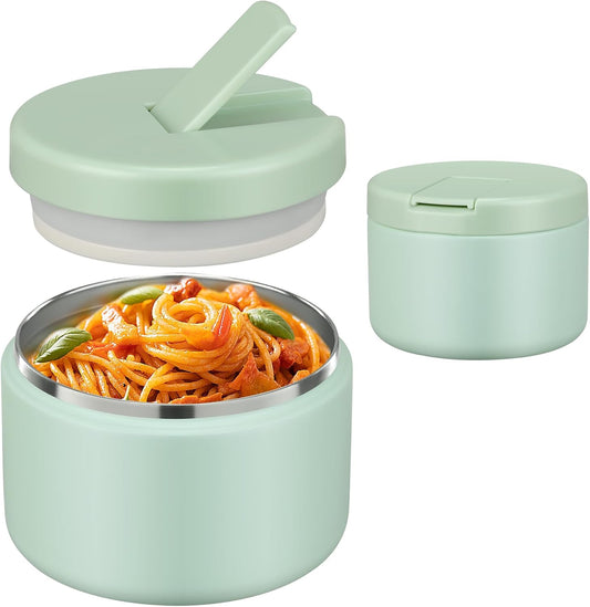 12oz Insulated Vacuum Food Jar with Buckle Lid Wide Mouth Soup Thermo for Hot Food Kids Leakproof Stainless Steel Lunch Container (Mint, 12OZ)