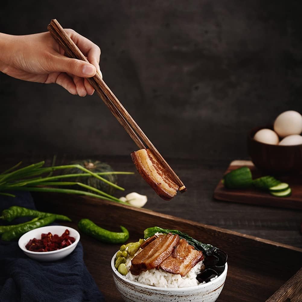 M.G Reusable Wooden Chopsticks,10 Pairs Wenge Wood Chop Sticks,for Chinese Japanese Korean Cuisine, Dishwasher safe(9.8 inches)