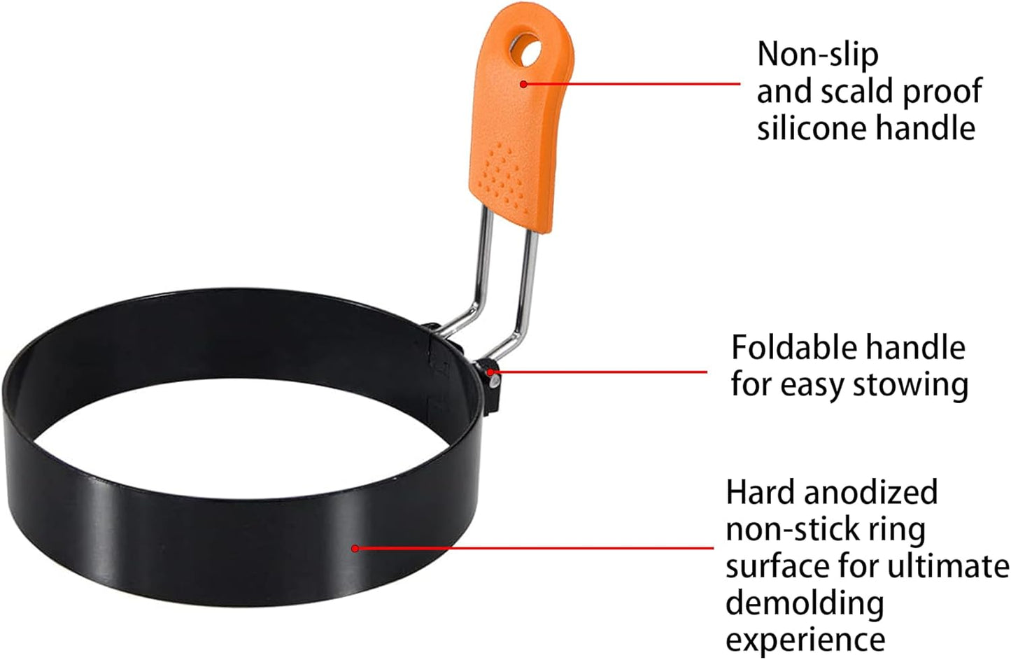 3.5" Egg Rings Set of 4 with Silicone Handle, Large Ring for Frying Eggs, Round Mold for English Muffins - Griddle Cooking Shaper for Indoor Camping Breakfast Sandwiches w/Silicone Oil Brush