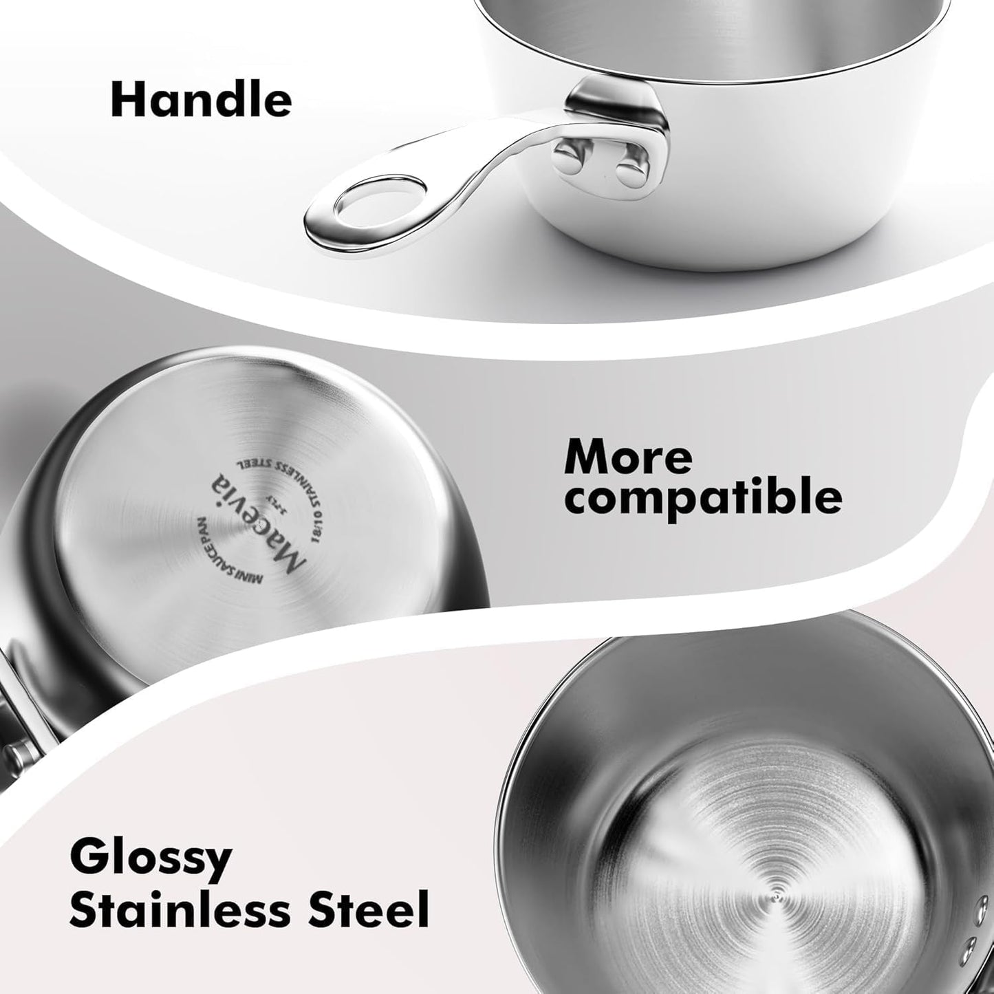 Macevia Mini Sauce Pan,18/10 Stainless Steel Butter Warmer Small Pot Cooking with Handle, Multipurpose Use for Home Kitchen or Restaurant (5oz/150ml) - Silver