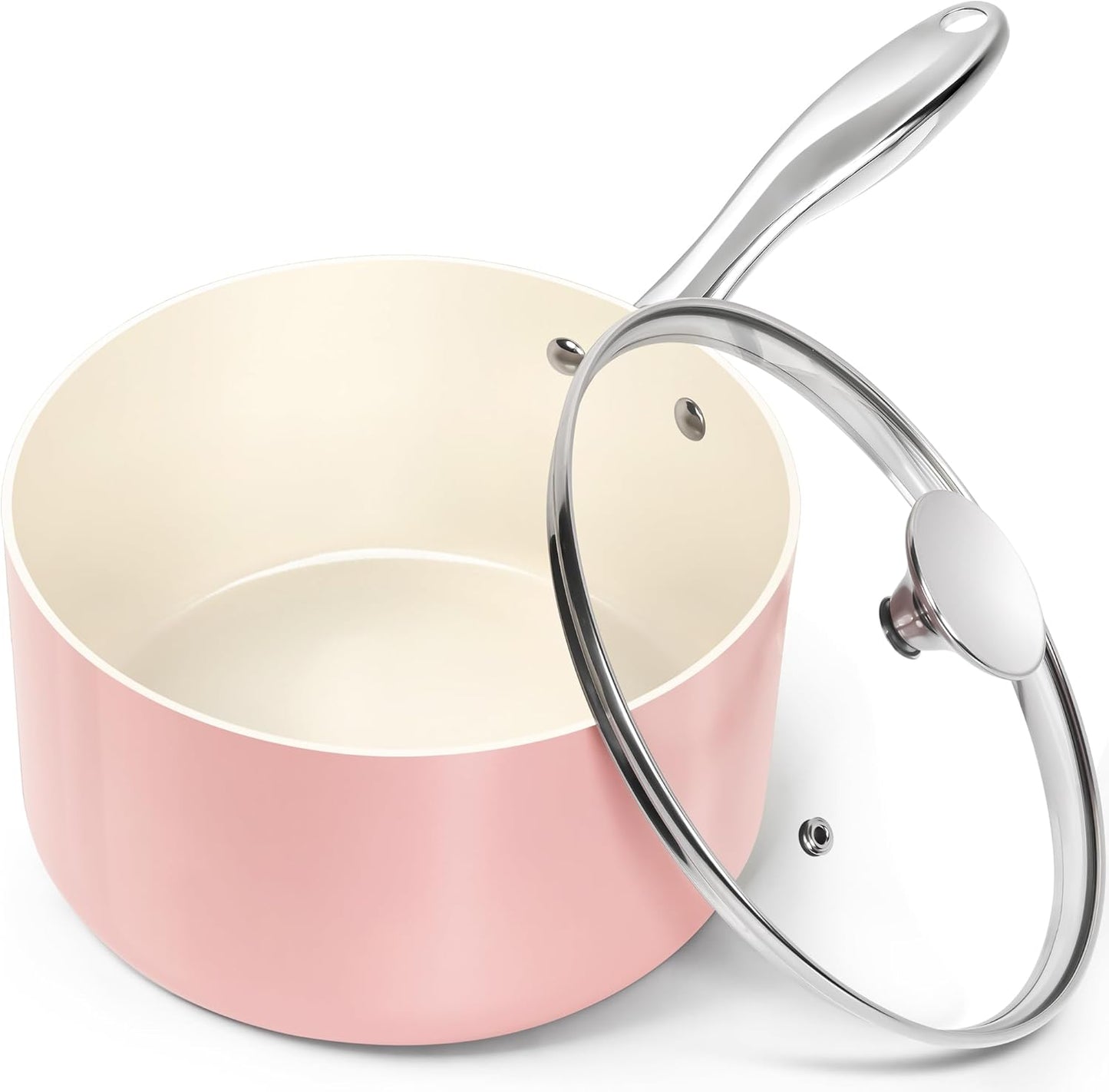 MICHELANGELO 3 Quart Saucepan with Lid - Non Toxic Sauce Pan with Nonstick Ceramic Coating, Scratch-Resistant, Induction Saucepan Suitable for All Stovetops, Pink