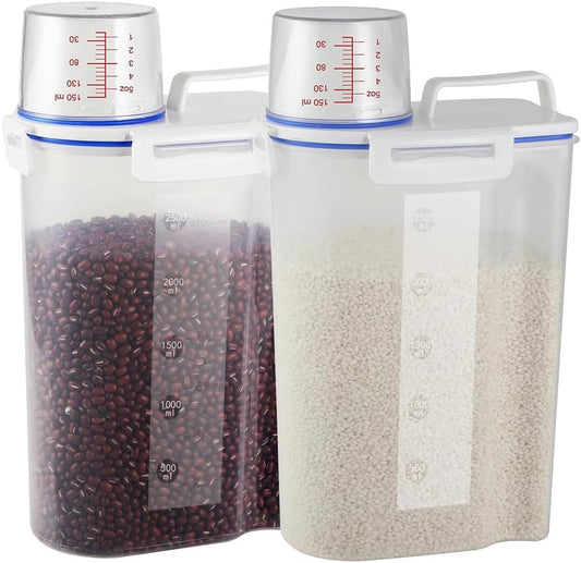2 set 3-5 LB Rice Storage Bin Flour Cereal Containers Dispenser with BPA Free + Measuring Cup + Pour Spout - Perfect for Rice Flour Baking Supplies Pet Dog Food Storage