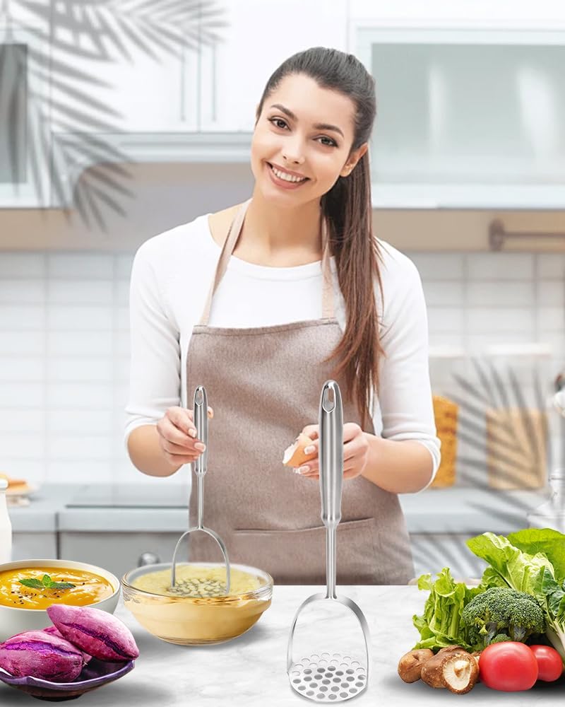 Brigii Potato Masher, Dual Arc for Easy, Labor-Saving Mashing, 304 Stainless Steel, Sturdy and Durable One-Piece Potato Press, Dishwasher Safe, for Potatoes and More